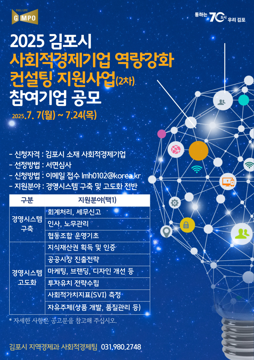 「2025년 김포시 사회적경제기업 역량강화 컨설팅 지원사업（2차）」 참여기업 모집 공고 이미지 1